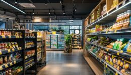 A supermarket with lots of goods on the shelves