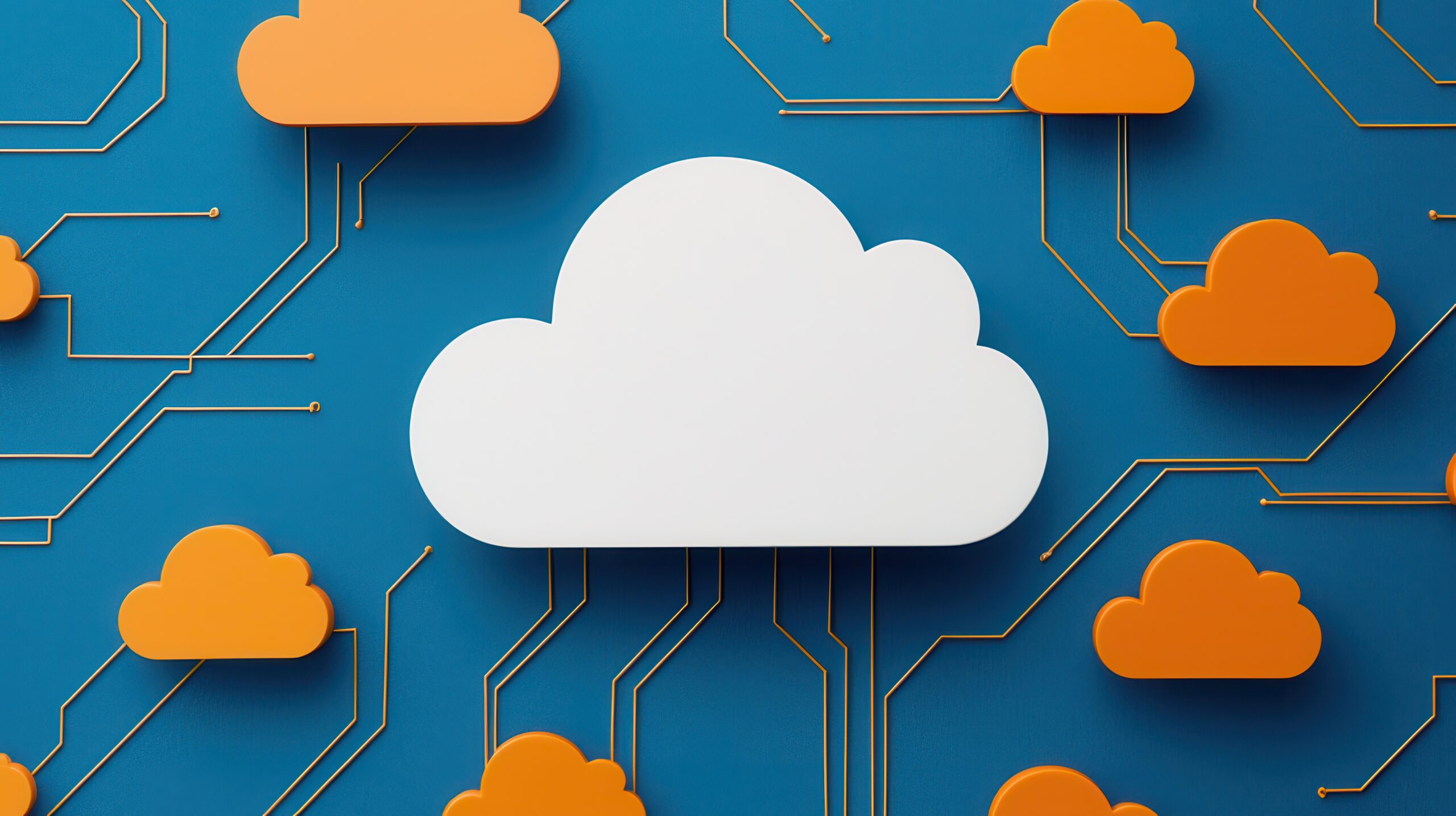 Cloud computing enables network deployment. Cloud computing concept with orange accents