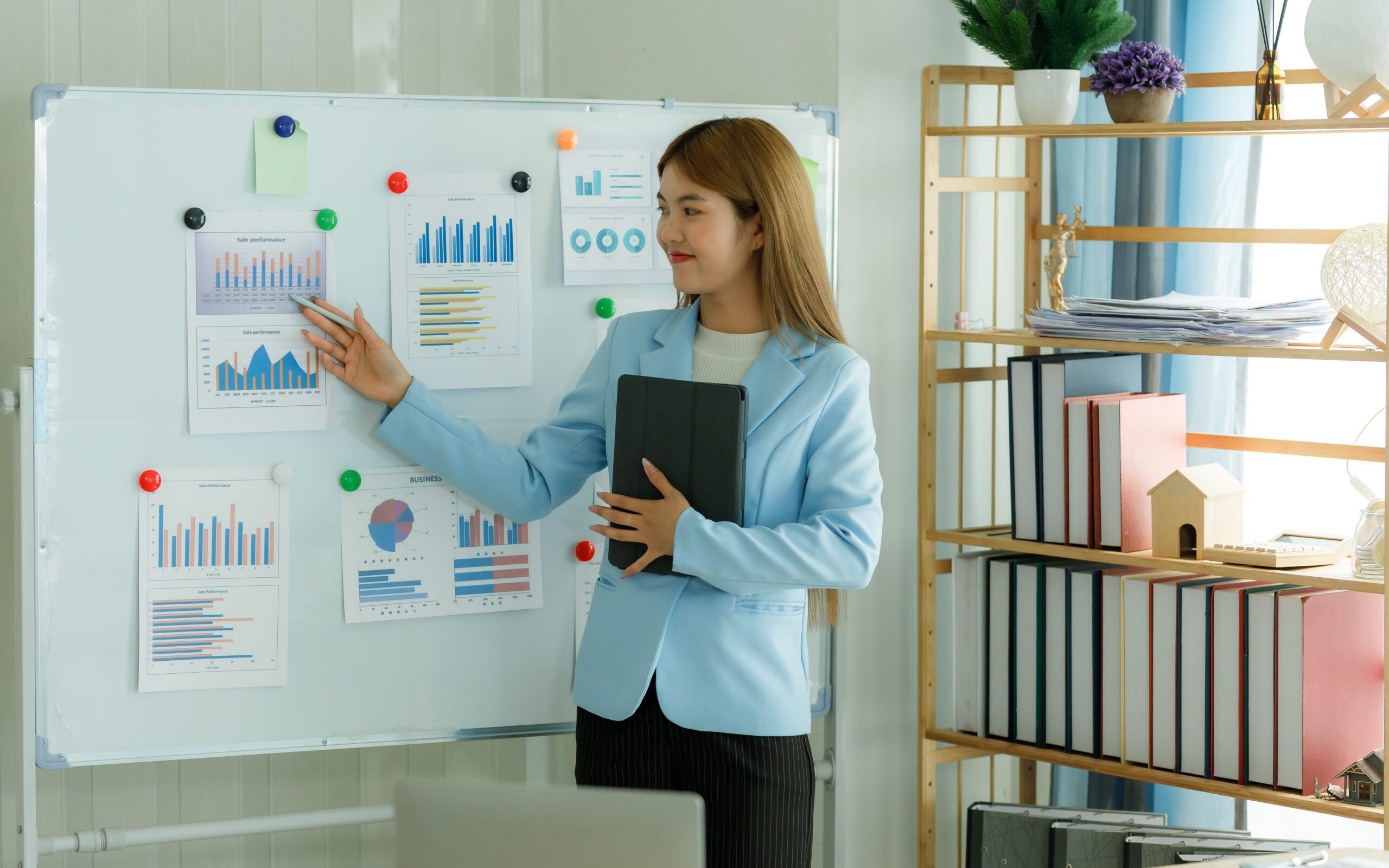 Analysts who study past consumer behavior in the market through statistical graphs to adapt and plan future marketing strategies.