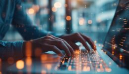 businessman hand working with new modern computer and business strategy as concept