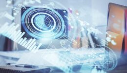 Multi exposure of business theme icons and work space with computer background. Concept of success.