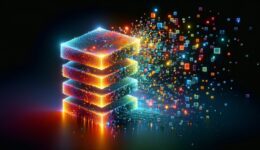 Digital SQL: Glowing Crystal Structure with Floating Pixels